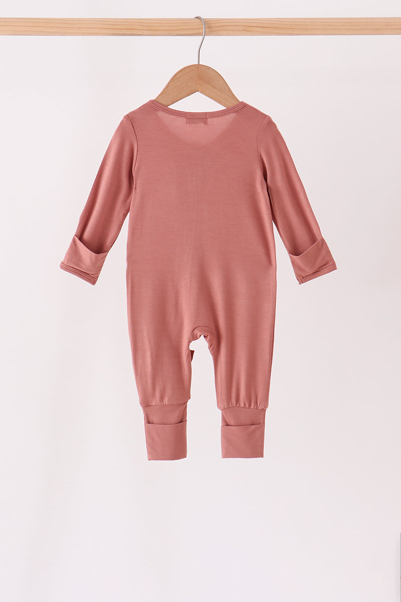 Dusty rose ruffle zipper bamboo romper