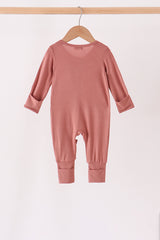 Dusty rose ruffle zipper bamboo romper