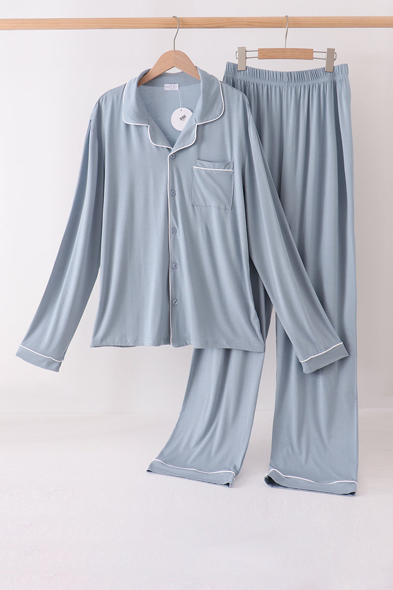Blue bamboo mom pajama set