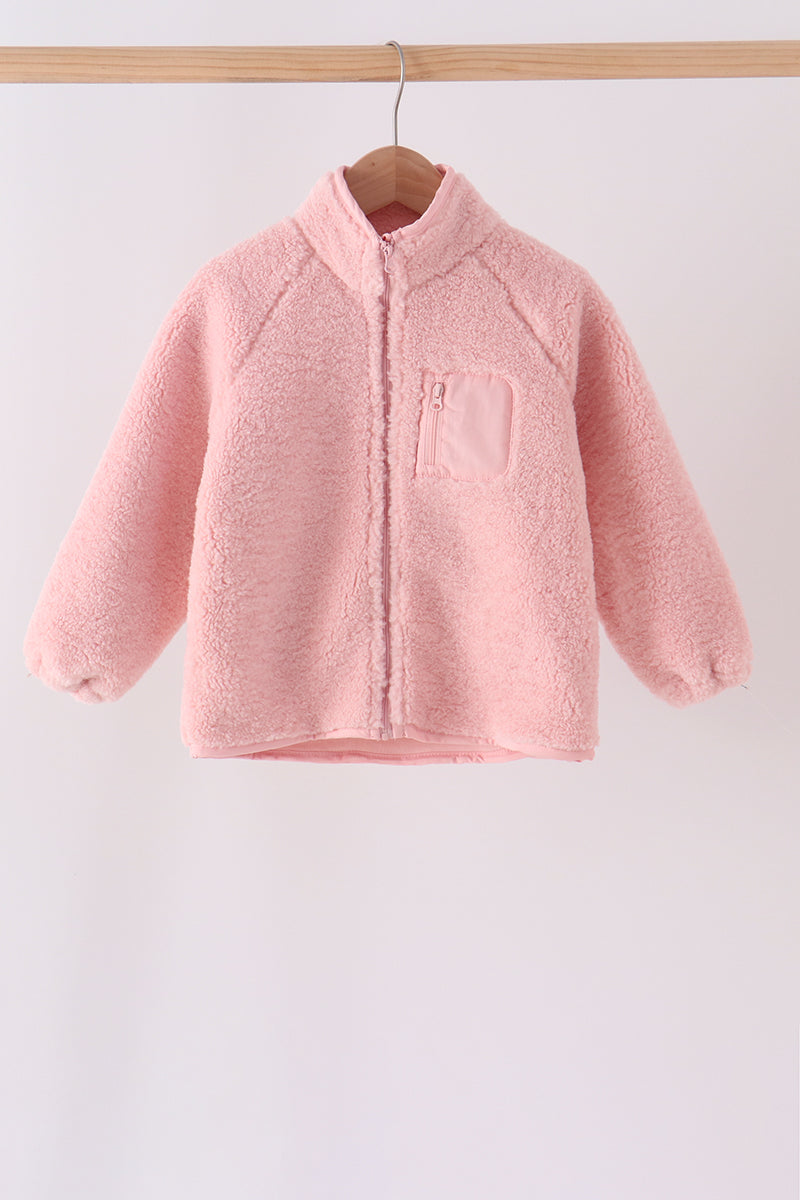 Pink fleece zipper jacket