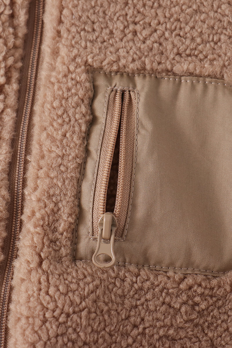 Beige fleece zipper jacket