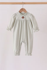 Sage turkey embroidery ruffle romper