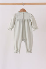 Sage turkey embroidery ruffle romper