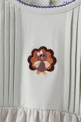 Sage turkey embroidery ruffle pants set