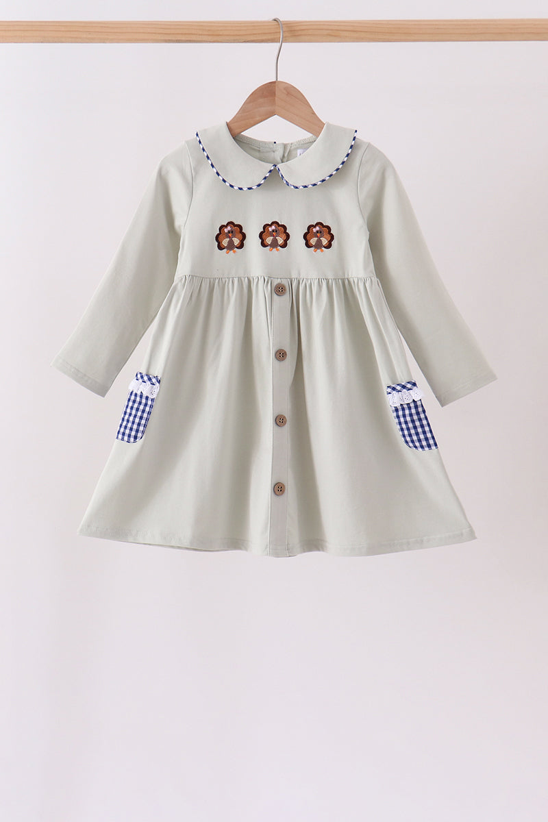 Sage turkey embroidery dress