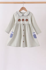 Sage turkey embroidery dress