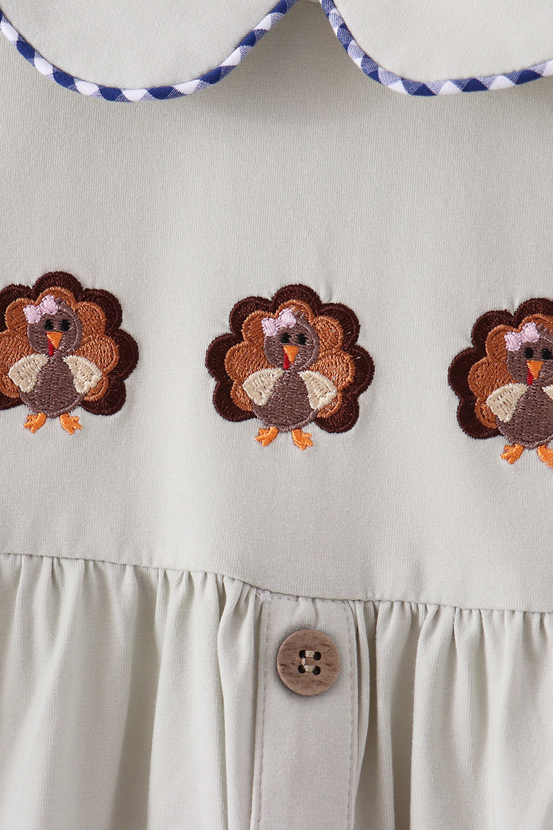 Sage turkey embroidery dress