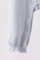 Sage turkey embroidery ruffle stripe romper