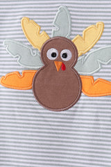 Sage turkey embroidery stripe top