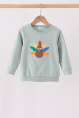 Sage turkey embroidery top