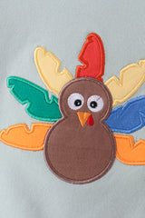 Sage turkey embroidery top