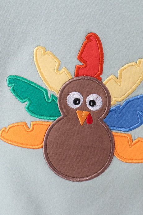 Sage turkey embroidery top