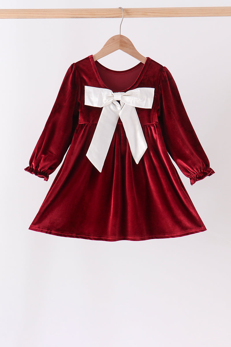 Maroon velvet bow dress