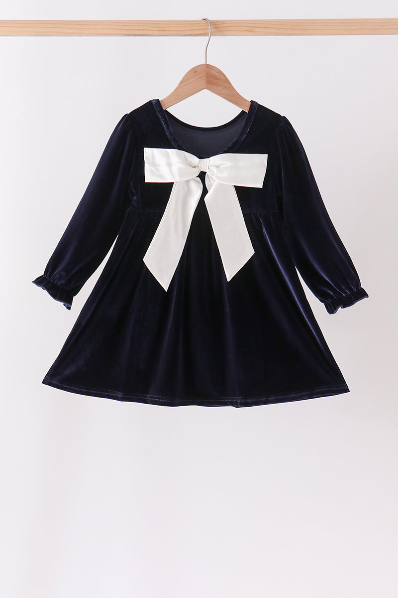 Navy velvet bow dress