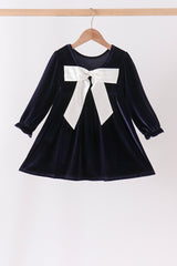 Navy velvet bow dress