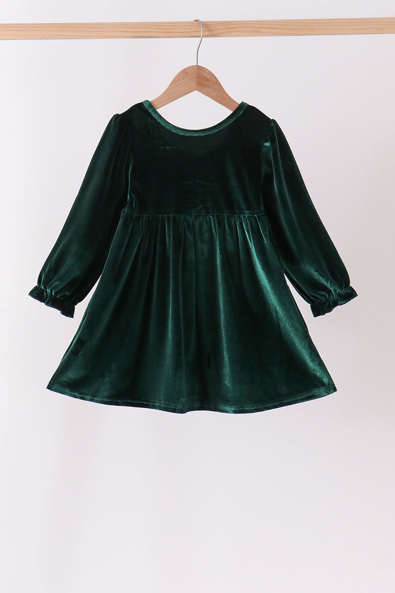 Green velvet bow dress