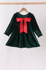 Green velvet bow dress