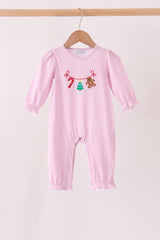 Pink christmas tree gingerbread embroidery romper