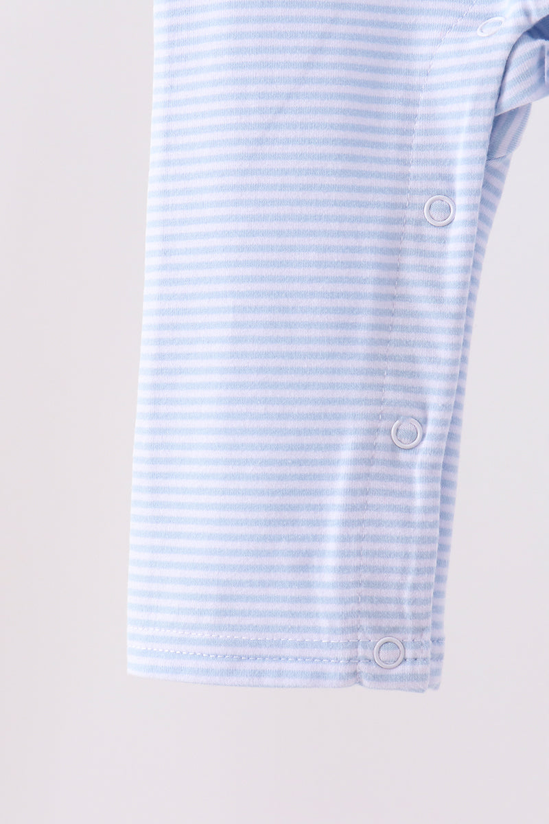Blue turkey embroidery stripe romper