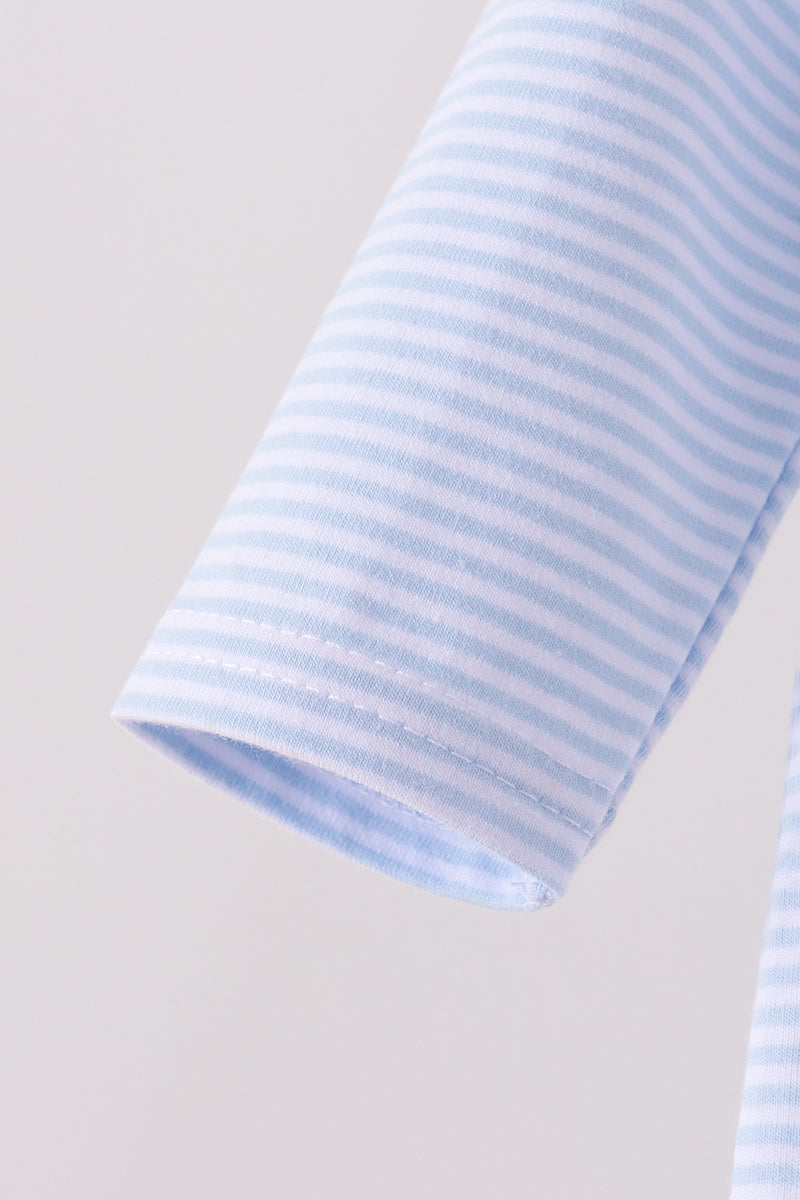 Blue turkey embroidery stripe romper