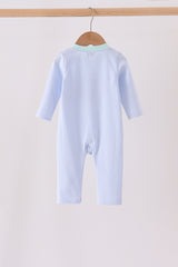 Blue turkey embroidery stripe romper