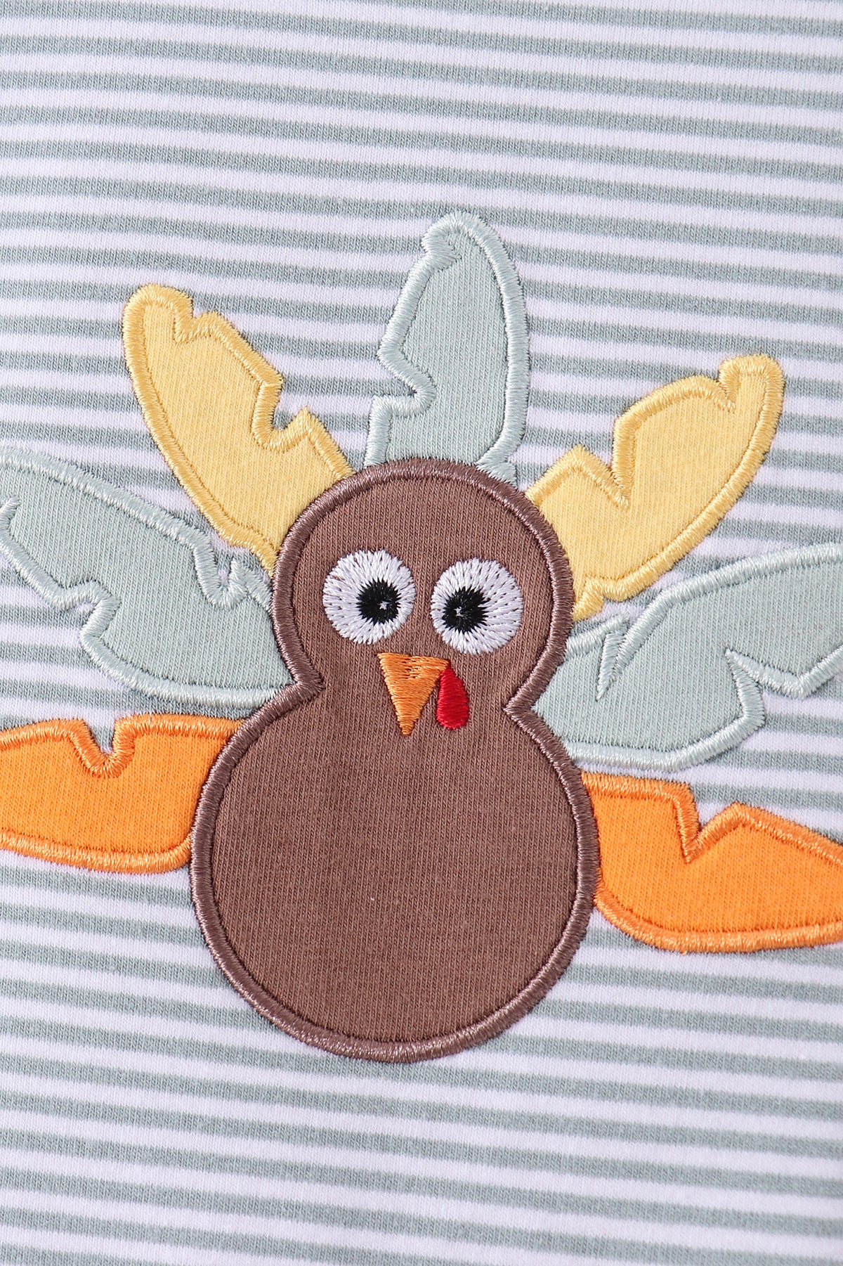 Sage turkey embroidery stripe romper