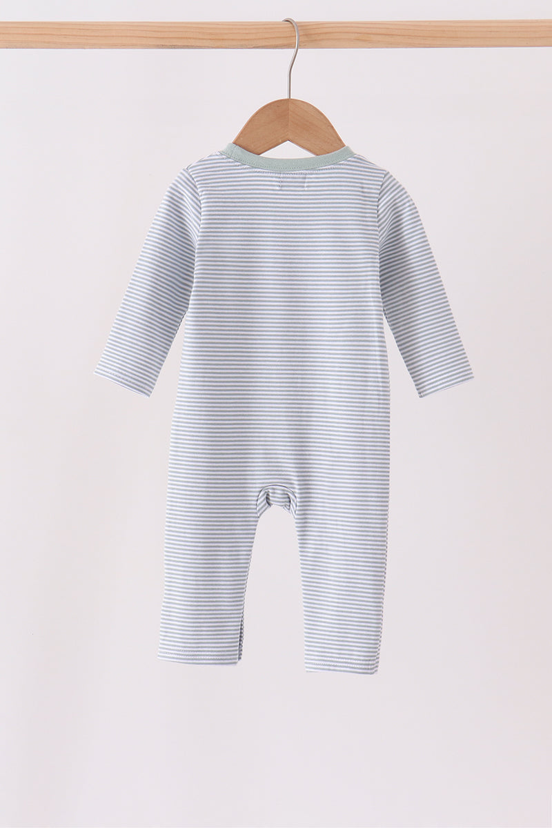 Sage turkey embroidery stripe romper
