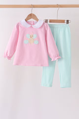 Pink turkey embroidery stripe pants set