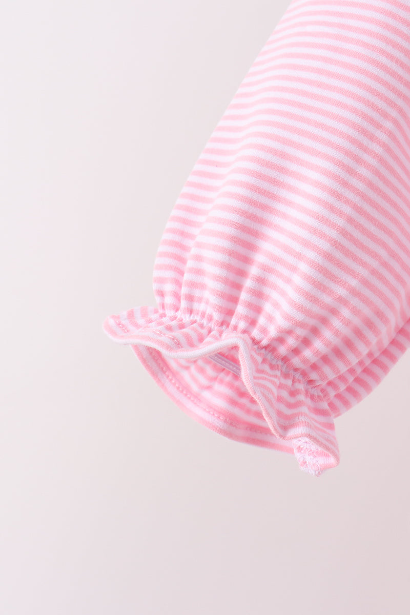 Pink turkey embroidery stripe pants set