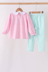 Pink turkey embroidery stripe pants set