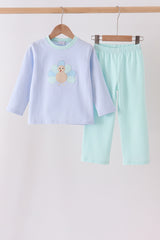 Blue turkey embroidery stripe pants set