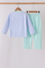Blue turkey embroidery stripe pants set
