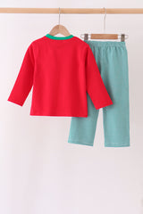 Red christmas santa embroidery pants set