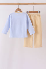 Blue turkey embroidery pants set