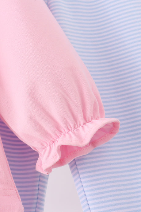 Pink turkey embroidery scalloped pants set