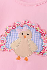 Pink turkey embroidery scalloped pants set