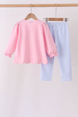 Pink turkey embroidery scalloped pants set