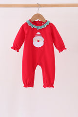 Red christmas santa embroidery ruffle romper