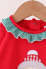 Red christmas santa embroidery ruffle romper