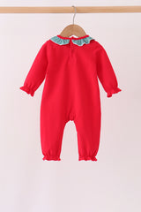 Red christmas santa embroidery ruffle romper