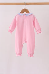 Pink turkey embroidery ruffle romper