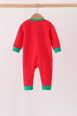 Red christmas santa embroidery romper