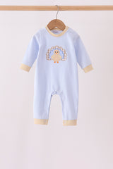 Blue turkey embroidery stripe romper