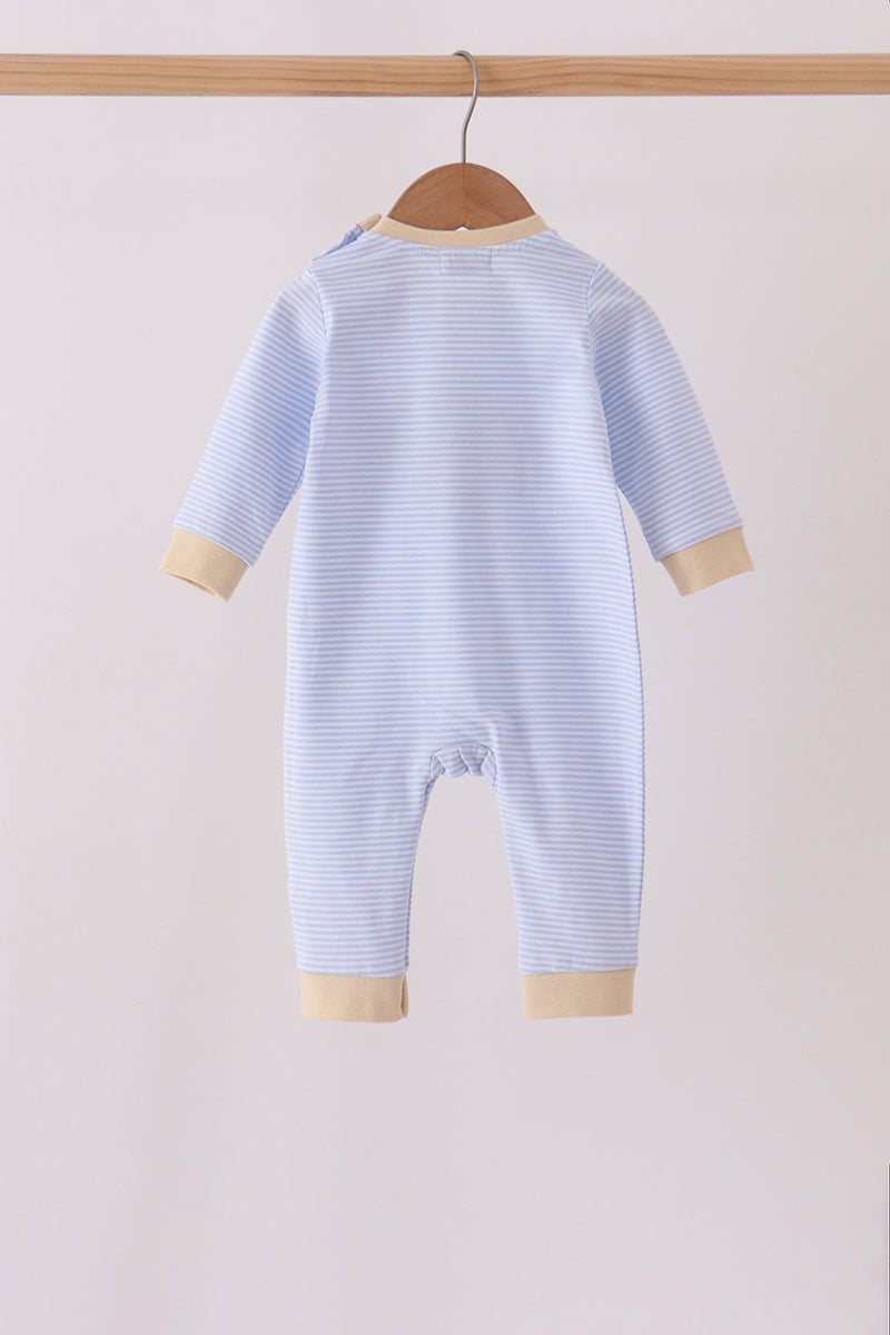 Blue turkey embroidery stripe romper