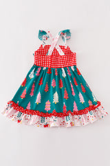 Platinum Red christmas tree plaid ruffle dress