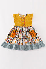 Platinum Yellow halloween dot ruffle pocket dress