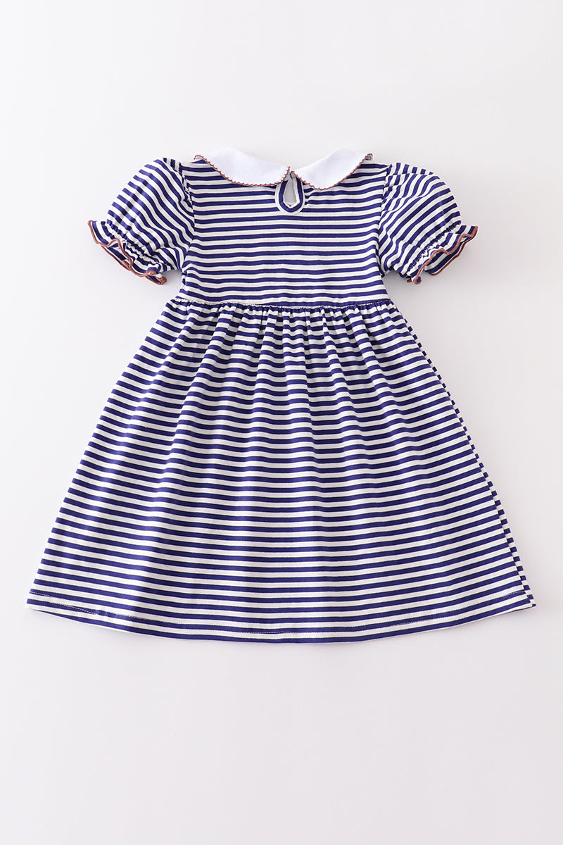 Blue stripe football applique dress – Honeydew USA