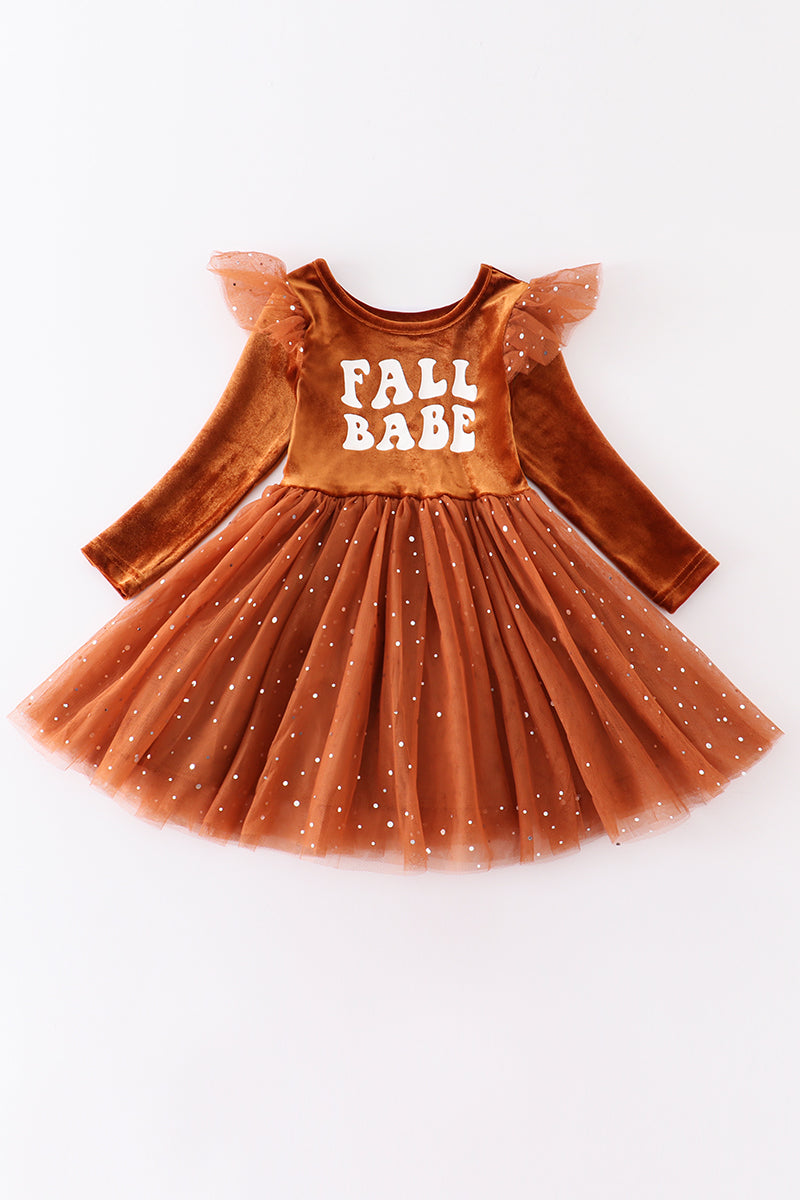 Brown "fall babe" girl dress