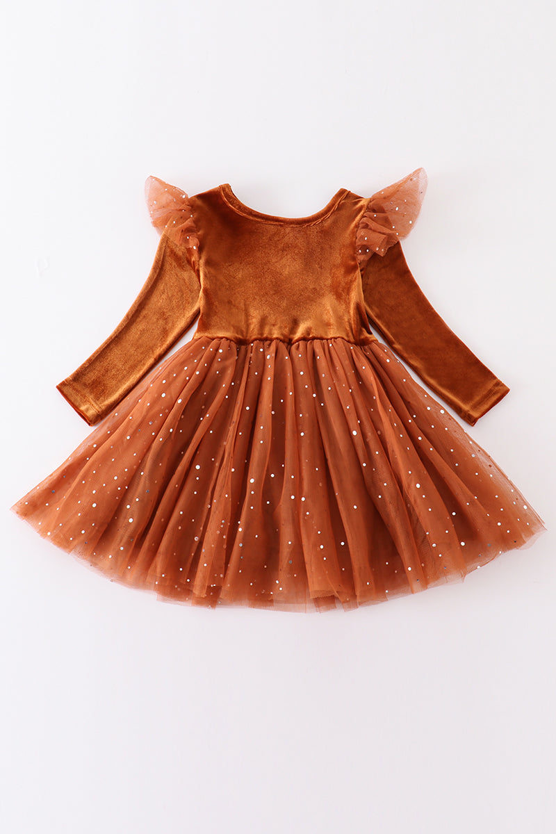 Brown "fall babe" girl dress