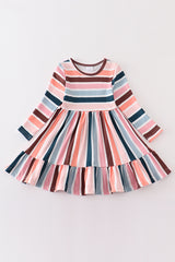 Stripe print ruffle girl dress